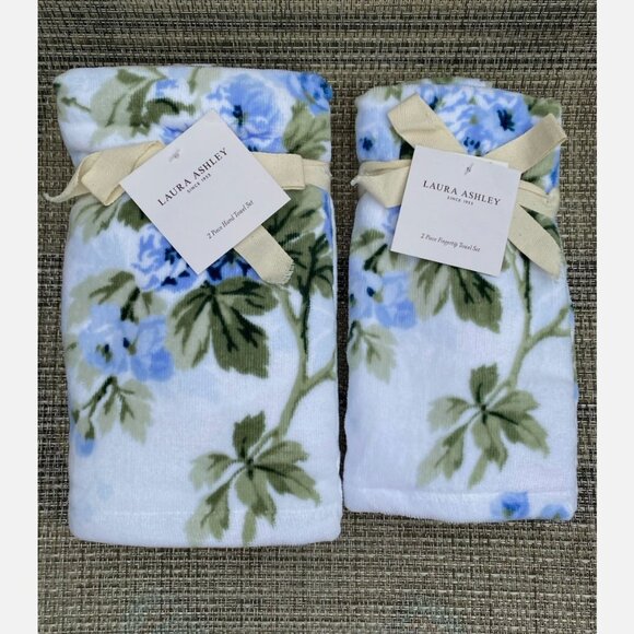 Laura Ashley Cassidy Blue Floral Cotton Hand & Fingertip Towel Set 4pc - Picture 2 of 9